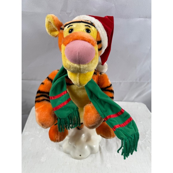 22" Disney Tigger Animated Dancing Christmas Plush Scarf Santa Hat Holiday Decor - Picture 1 of 7